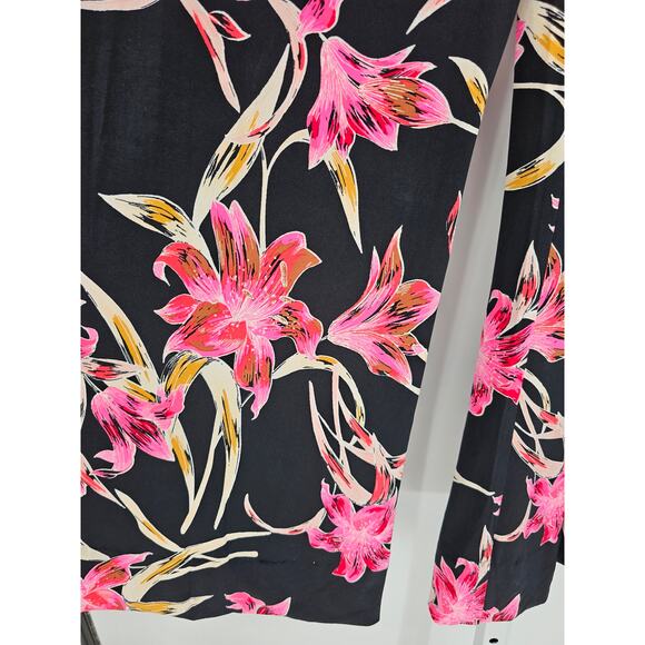 Joseph Ribkoff Womens Sz 10 Wide Leg Pull On Dress Pants Black w/ Pink Floral - Picture 2 of 4